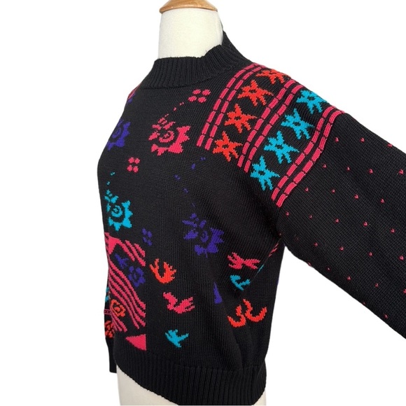 OSSI Skiwear Vintage Sweater 80s Wool Blend Black Pullover Made in Hong Kong M - Picture 8 of 16